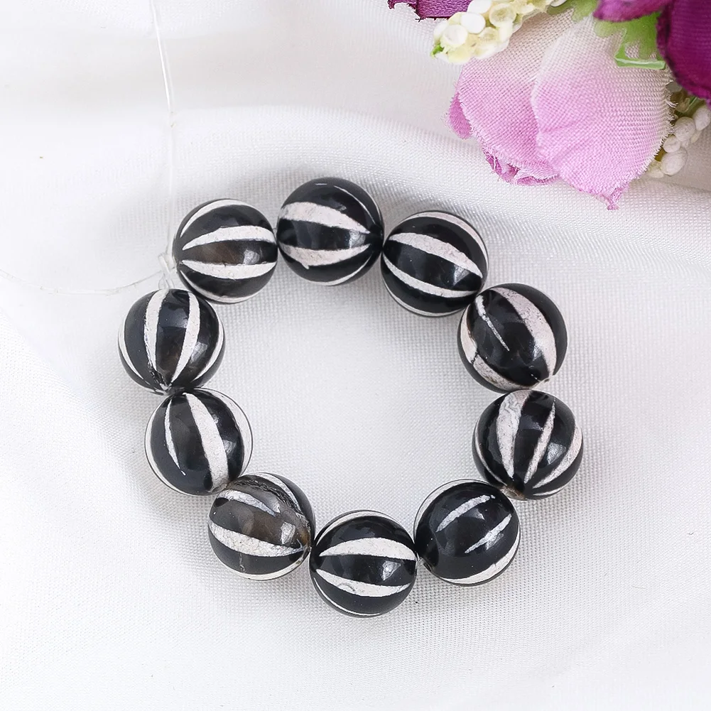 

2PC Natural Agate Watermelon Beads Round Black and White Striped Loose Beads for Jewelry Making DIY Bracelet Accessories