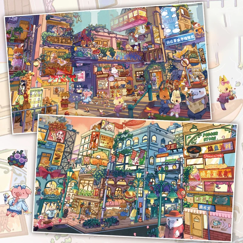 

Mr.Paper 6Pcs/Bag Weekend in Gengcheng Series 2.5D Landscape Sticker Fun City Scene DIY Journal Scrapbook Decor Craft Supplies