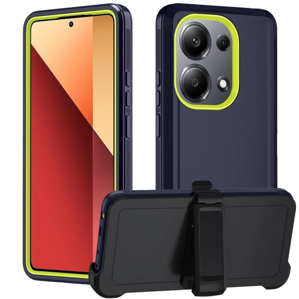Capa de Telefone Defender Armor de Alta Resistência para Xiaomi Redmi Note 15C 14C 13 Pro 4G 5G 3 Camadas 360 °   Capa Protetora Rotativa com Clipe Traseiro à Prova de Choque