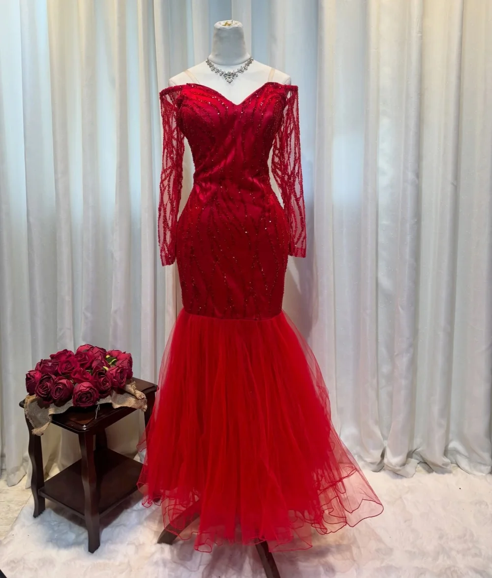 

Customized Charmeuse Sequined Off-the-shoulder Trumpet Long Dresses Bespoke Occasion Sparkle Women Luxury Evening Wedding