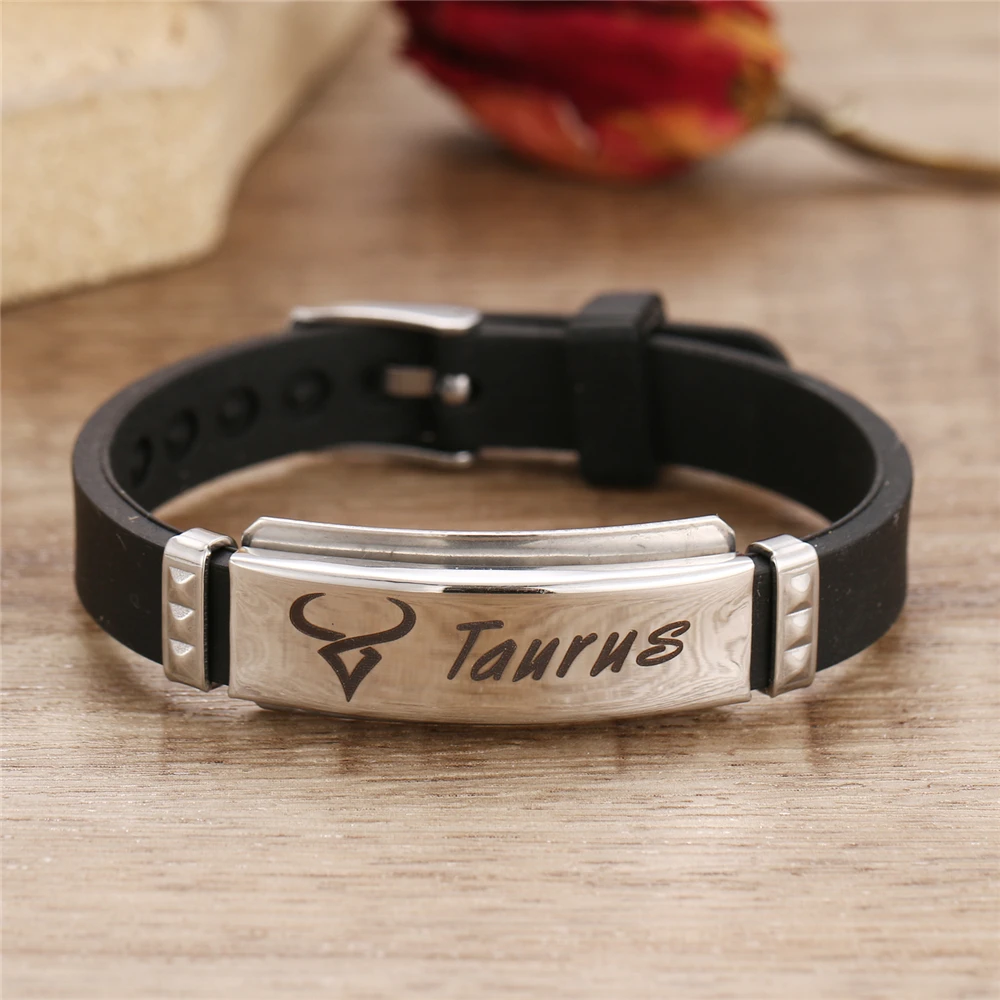 

12 Constellation Zodiac Sign Wristband Bracelet for Men Women Astrology Stainless Steel Silicone Bracelet Friendship Jewelry