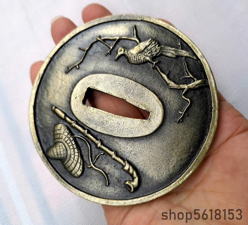 Hige alloy Tobacco pouch straw hat bird  tsuba For Japanese katana wakizashi tanto