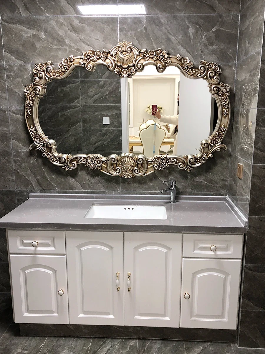 

ls 35 ls 35 European-style Classical Double Basin Bathroom Mirror Wall-mounted Toilet Vanity Mirror Waterproof Villa Hotel Decor