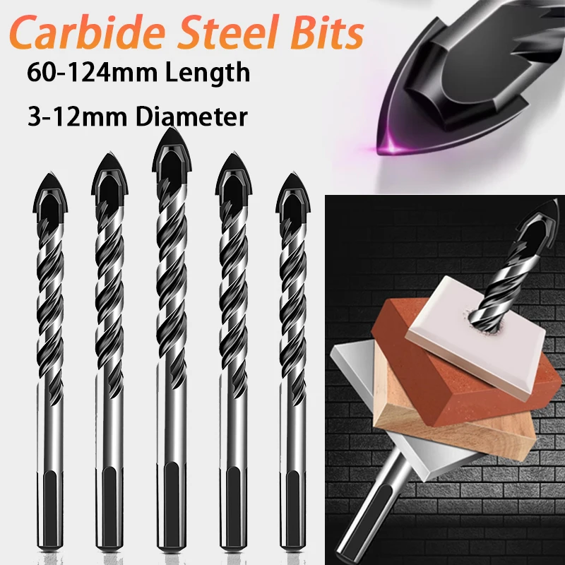 

Drill Bit Set 60-124mm Length 3-12mm Dia. Power Tools Drilling Drills For Concrete Porcelain Tile Glass Metal