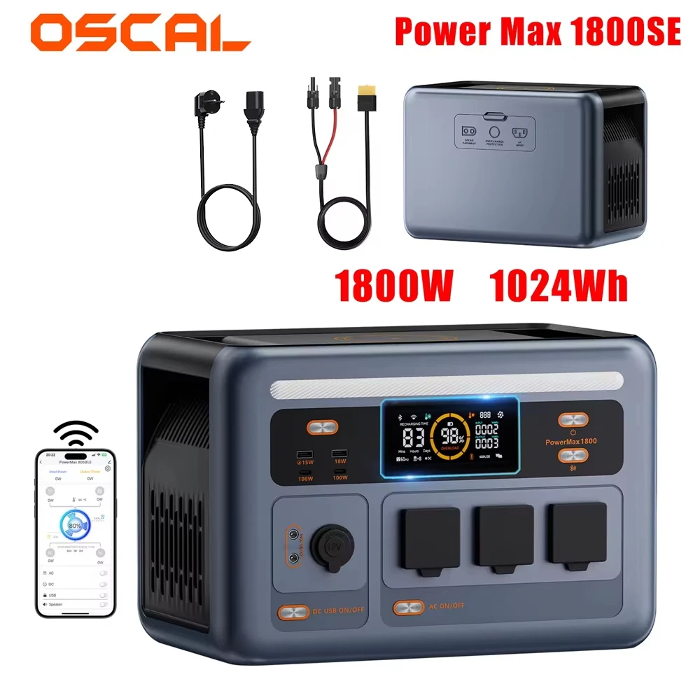 OSCAL Power Max 1800SE Tragbare Powerstation 1800W 1024Wh LiFePO4-Batterie …