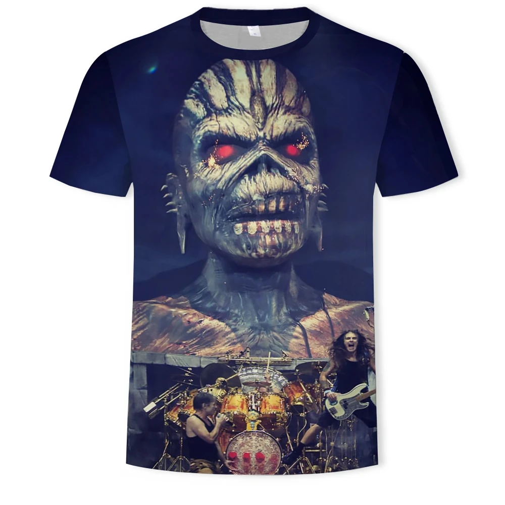 Summer New Men\'s 3D Skull Print T-shirt Fashion Heavy Metal Grim Reaper Short Sleeve Hip Hop Style Tee Shirt Street Kid Y2k Tops