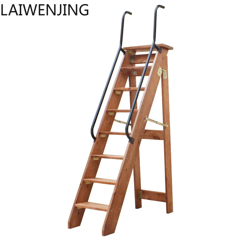 

HLZ Household Folding Stairs Indoor Imported Solid Wood Single Side Herringbone Ladder Mobile Climbing Escalator