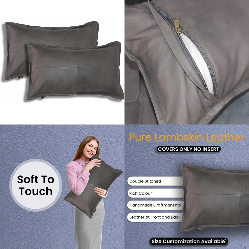 غطاء وسادة من جلد الخراف - غطاء وسادة أريكة من الجلد الطبيعي بنسبة 100%، غطاء رمي مزخرف لغرفة المعيشة وغرفة النوم، 14 × 1 #1