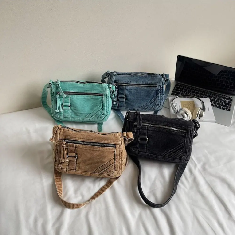 

Джинсовая сумка Y2K, большая вместительная сумка для покупок, винтажная сумка, однотонная сумка в уличном стиле, однотонная сумка через плечо для женщин и мужчин