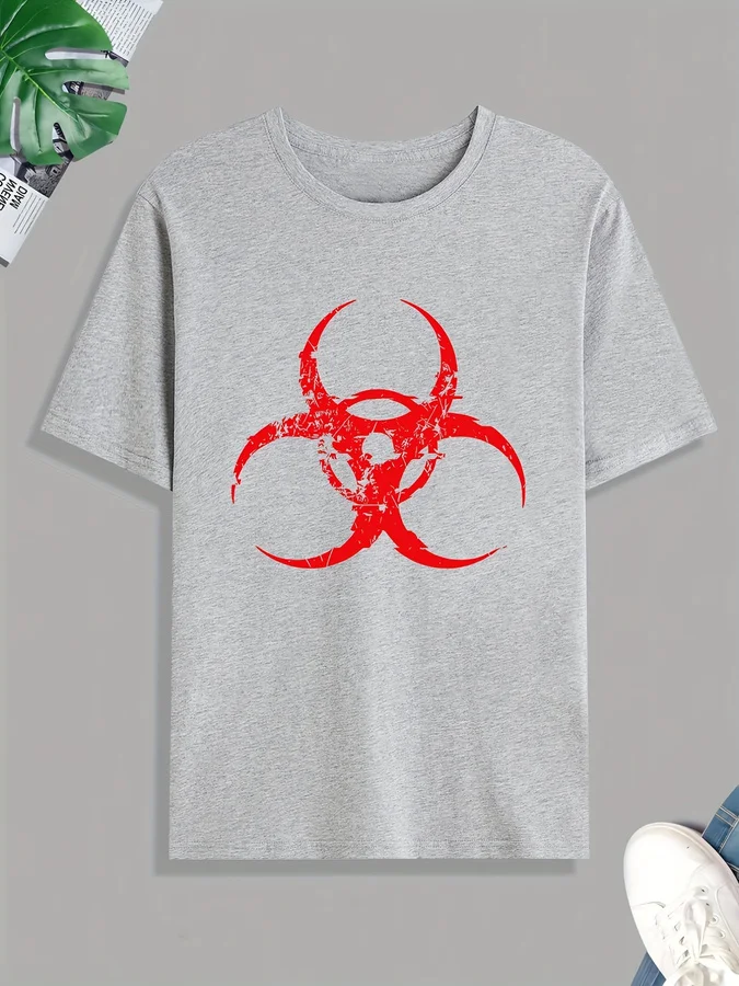 Biohazard Symbol Print T Shirt, Tees For Men, Casual Short Sleeve Tshirt For Summer Spring Fall, Tops As Gifts