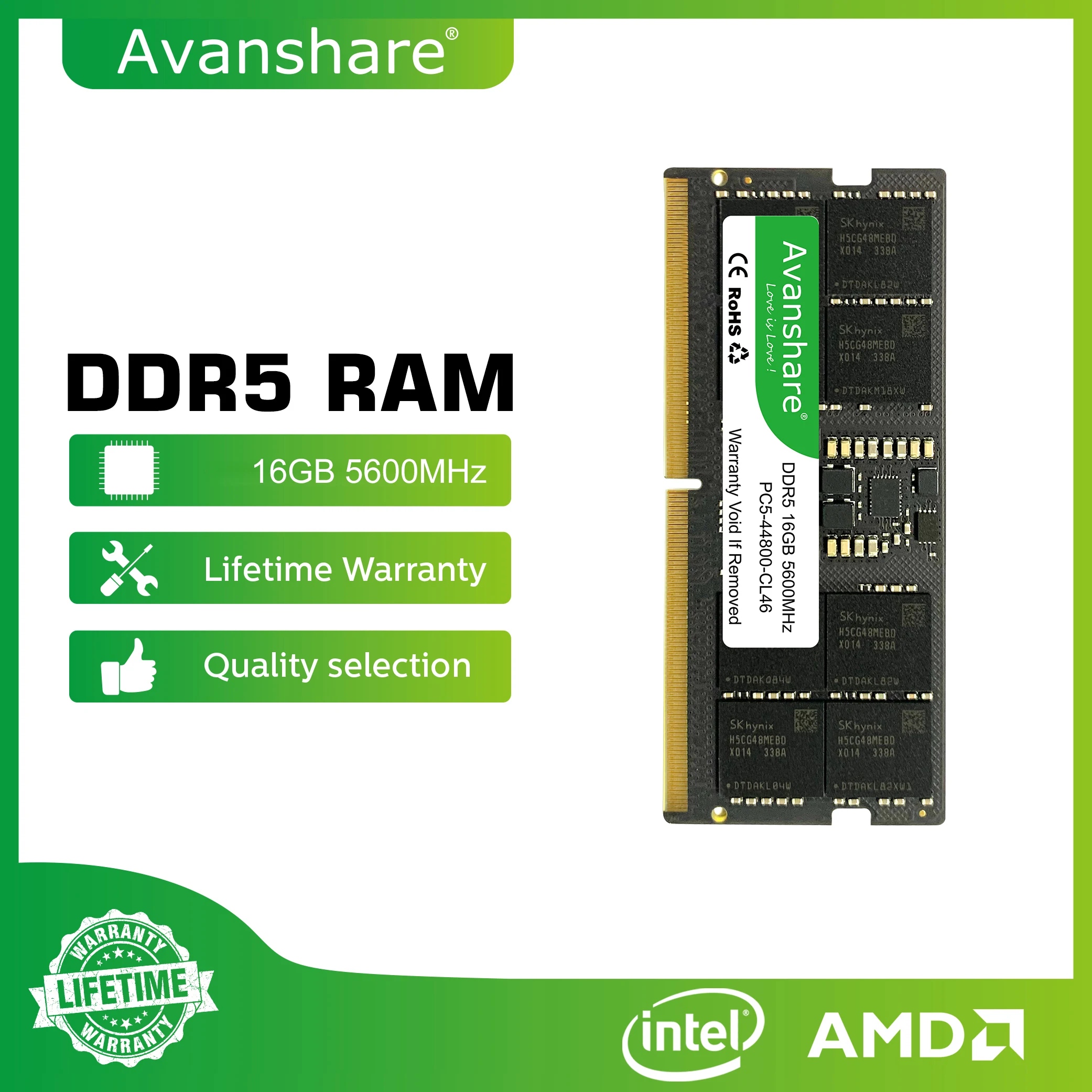 Avanshare Ram Memory DDR3 DDR4 DDR5 Sodimm 4GB 8GB 16GB 32GB 1333 1600 2400 2666 3200 5600MHz PC5 PC4 PC3L PC3 Laptop Computer