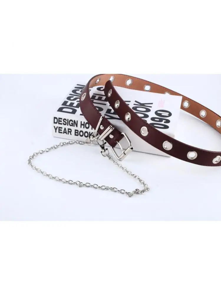 Girls Boys Punk Style Belt Korean Jeans Fashion Chain Decorative Pants With Spot Wholesale Hanging Hole Self produced Cheap 2026