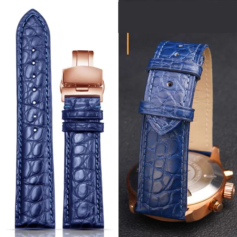 American Crocodile Leather Watch Strap Men\'s Blue Bamboo Joint Genuine Leather For Montblanc Omega Longines Tissto Bracelet 20mm