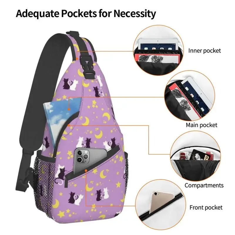 Customized Anime Moon Sailors Sling Bag Men Cool Moon Kitties Shoulder Chest Crossbody Backpack Cycling Camping Daypack