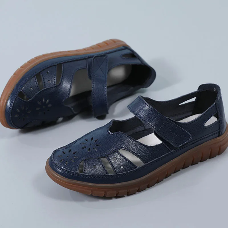 Summer Women Leather Sandals Sewing Hollow Out Fashion Flat Shoes Woman Casual Mother Shoes Beach Sandalias Mujer WSH4273