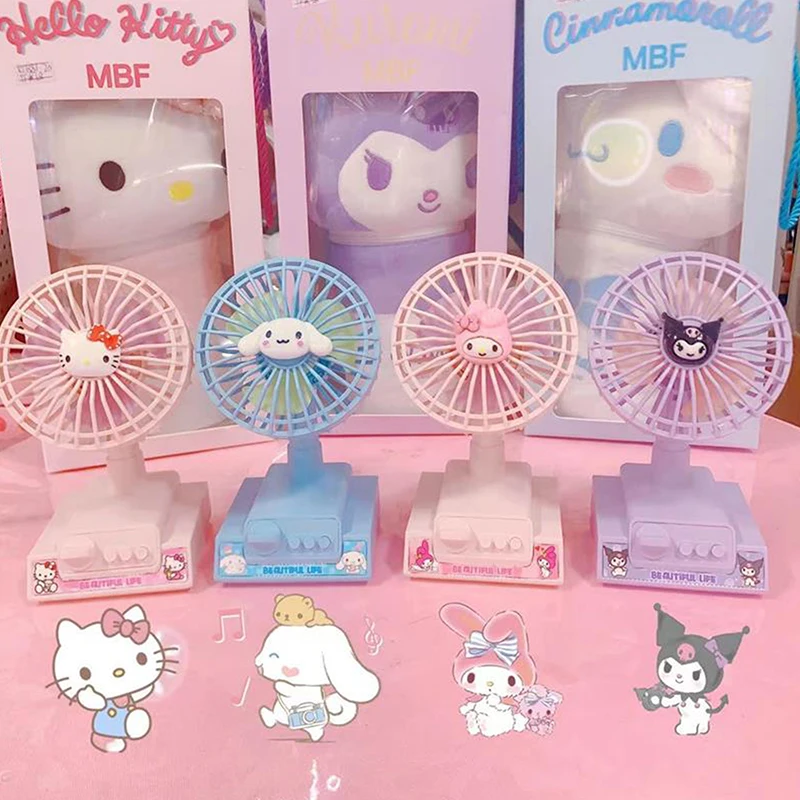 Cute Sanrio Three-speed Adjustable Desktop Electric Fan Summer Candy Color Melody Kuromi Hello Kitty Desktop USB Fan Student Fan