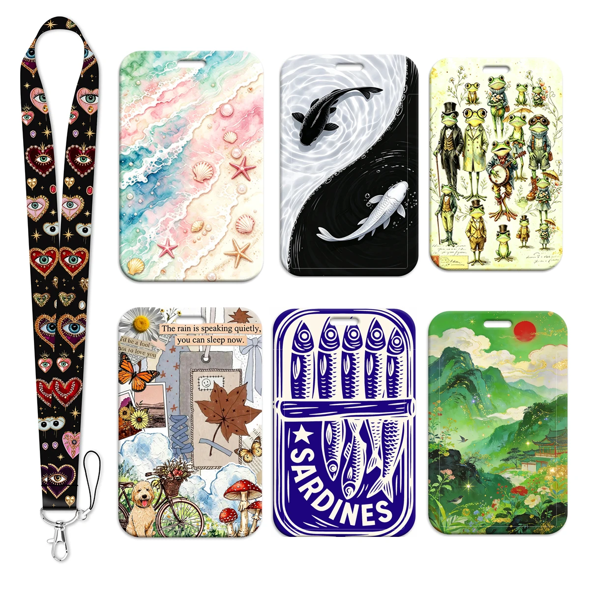 Cute Frog Card Holder Japanese Art Style Lanyard Neck Strap for Key ID Card Phone Straps Hang Rope Key Ring Holder Accessories