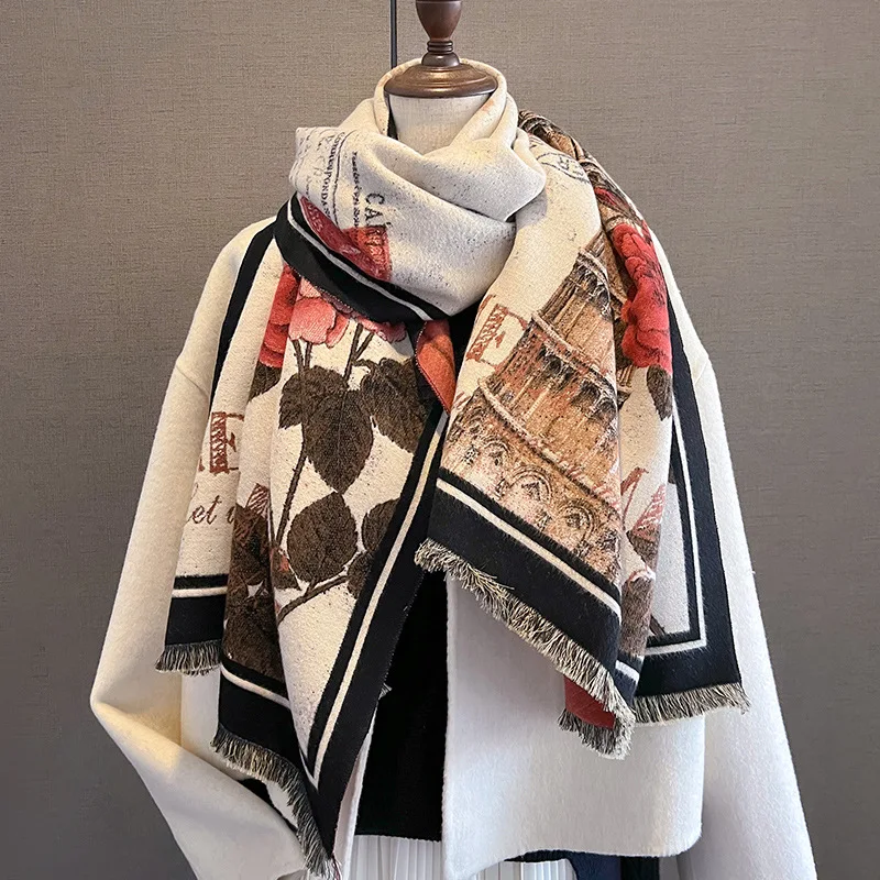 Cashmere Scarf Women Design Thick Blanket Warm Shawl Winter Luxury Pashmina Wrap Bufanda Neckerchief Female Echarpe Foulard 2023