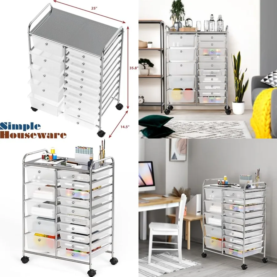 

Тележка-органайзер на 15 ящиков для хранения и творчества, хромированная