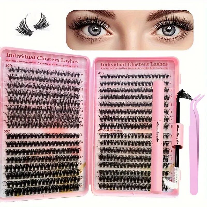 مجموعة إطالة الرموش الفردية ، مجموعة برباط وختم ، ملقط وفرشاة ، D Curl ، 3050d ، 9-16 ،