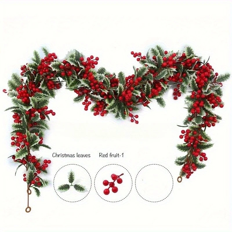 Artificial Christmas Garland with Red Berries Greenery Heavy Duty Hanging Decor for Christmas Tree,Festive Berry Design