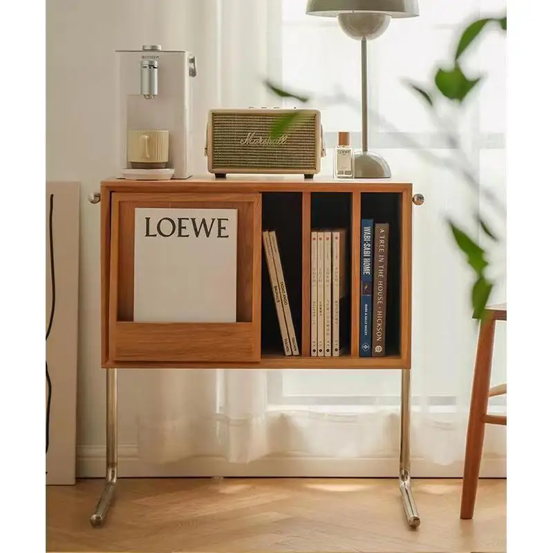 Nordic Wood Sofa table Book Organizer with wheels Movable Edge End table Antique Storage Rack Ins Wind Retro Magazine Cabinet