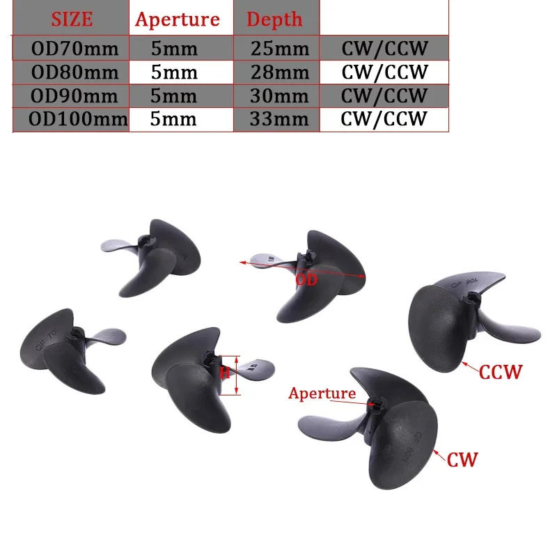 1pc RC Boat Propeller 3 Blades CW/ CCW D70/80/90/100mm 5mm Prop High Strength Screw Boat Propeller For Bait Boat 5mm Shaft
