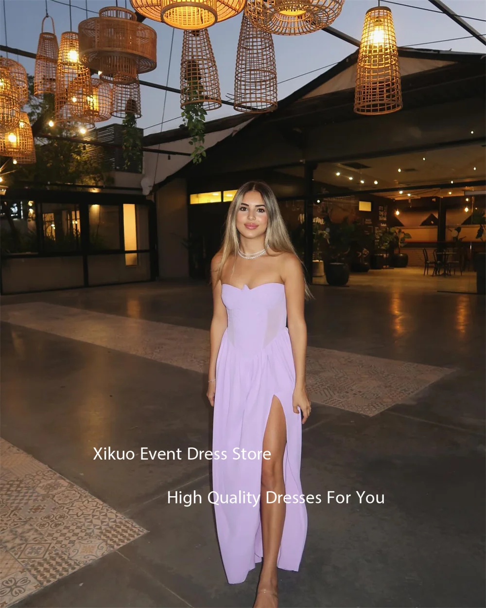 Xikuo – Robe de soirée en mousseline de soie, sans bretelles, fente latérale, ligne A, panneau transparent, Robe de Cocktail froncée, drapée, personnalisée