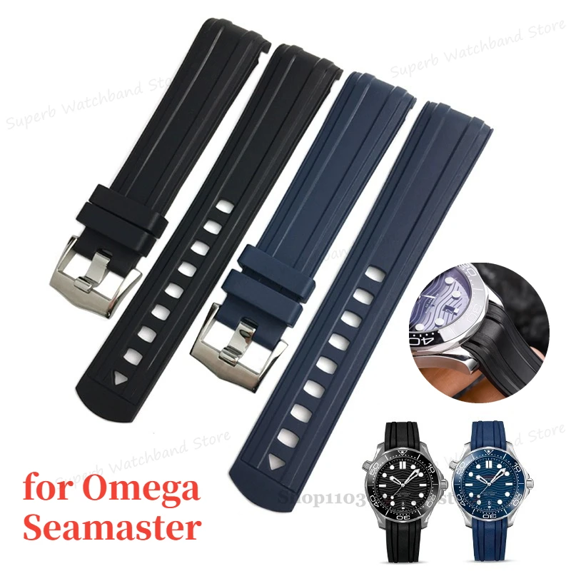 20mm Curved End Rubber Strap for Omega Seamaster 300 High Quality Soft Bracelet Women Men Band Waterproof Watch Accessories