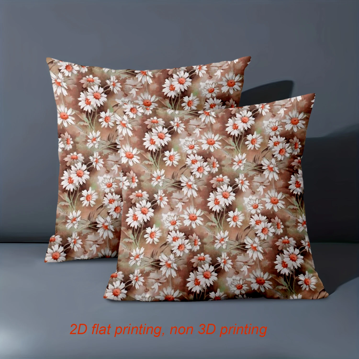 Rustic Daisy Floral Pattern Decorative Throw Pillow Cover 2D Printed Polyester Sofa Cushion Case for Home Bedroom Decor