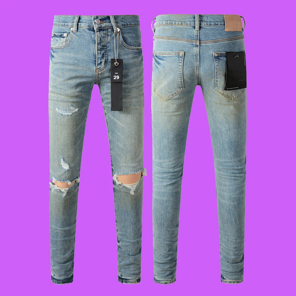 Purple roca Jeans brand Label Tinted American High Street Destroy Wash Repair Low Raise Skinny Denim Jeans pants