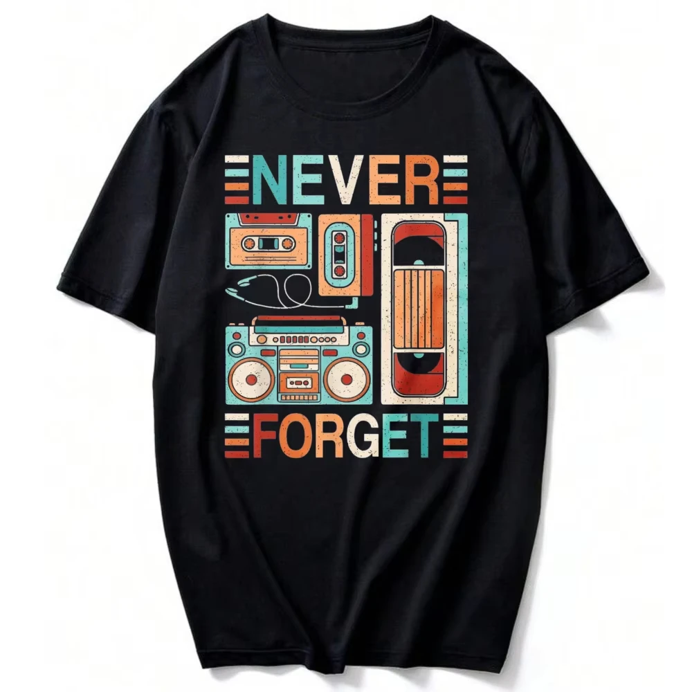 Never Forget 80s 90s Outfit Retro Cassette Tape Men Women T-Shirt Funny Outdoors High Quality Cotton Short-sleev Breathable Tees