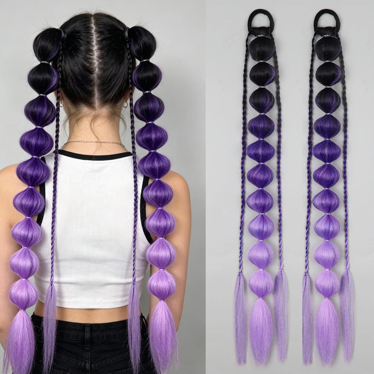 

2PCS Synthetic Colored Bubble Ponytail Hair Accessories For Girls Festival Cosplay Lantern Ponytail Bubble Braid Hair Extensions