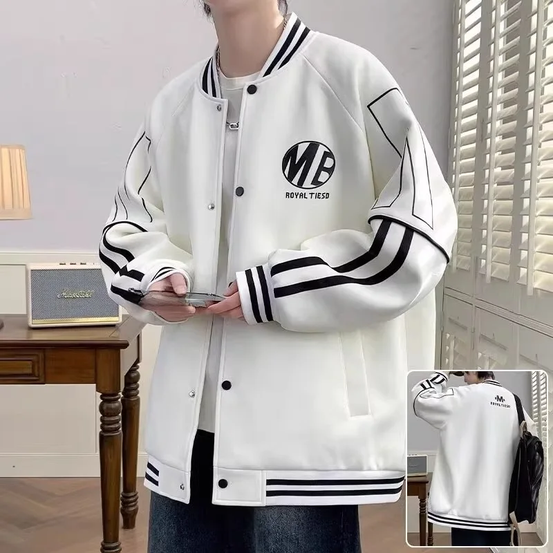 

Мужская бейсбольная куртка свободного кроя, осенне-зимняя, больших размеров, 300 Pou, цветная, в полоску, повседневная уличная куртка-пальто