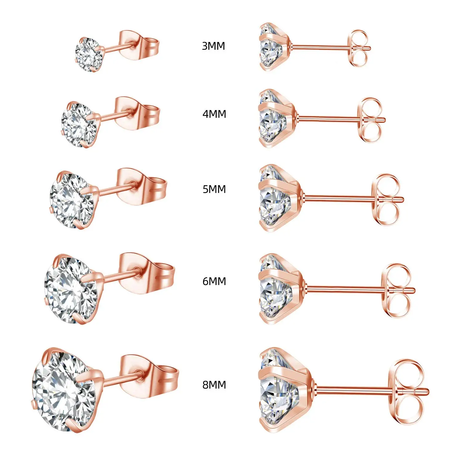 1 Pair Rosegold Tone Stainless Steel Multiple Piercing Small Huggie Hoop Earrings CZ Cartilage Stud Earrings Set for Women