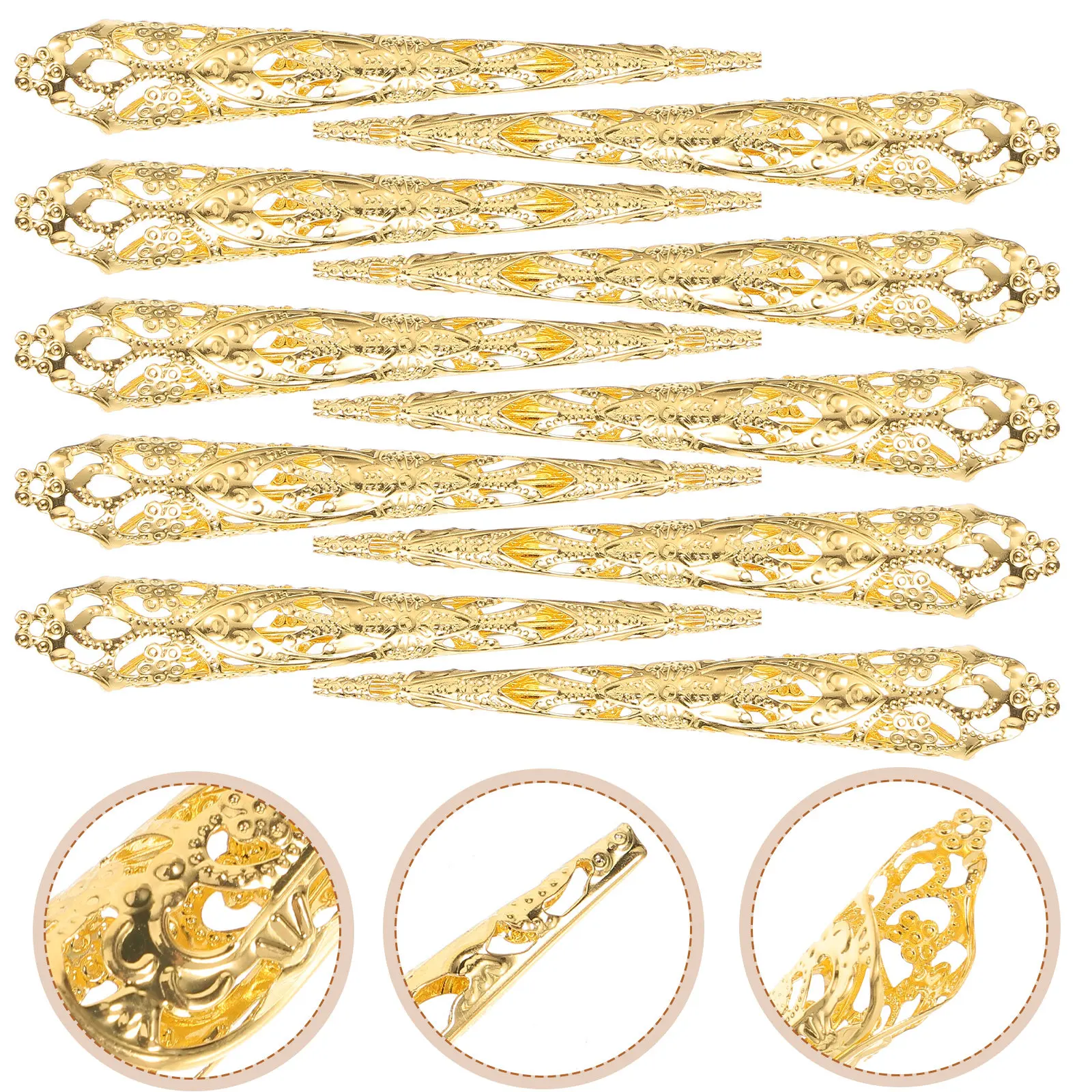 10Pcs Special Metal Fingertip Nail Claw Rings Hollow Design Stylish Fake Fingernails for Role Play Performance Carnival