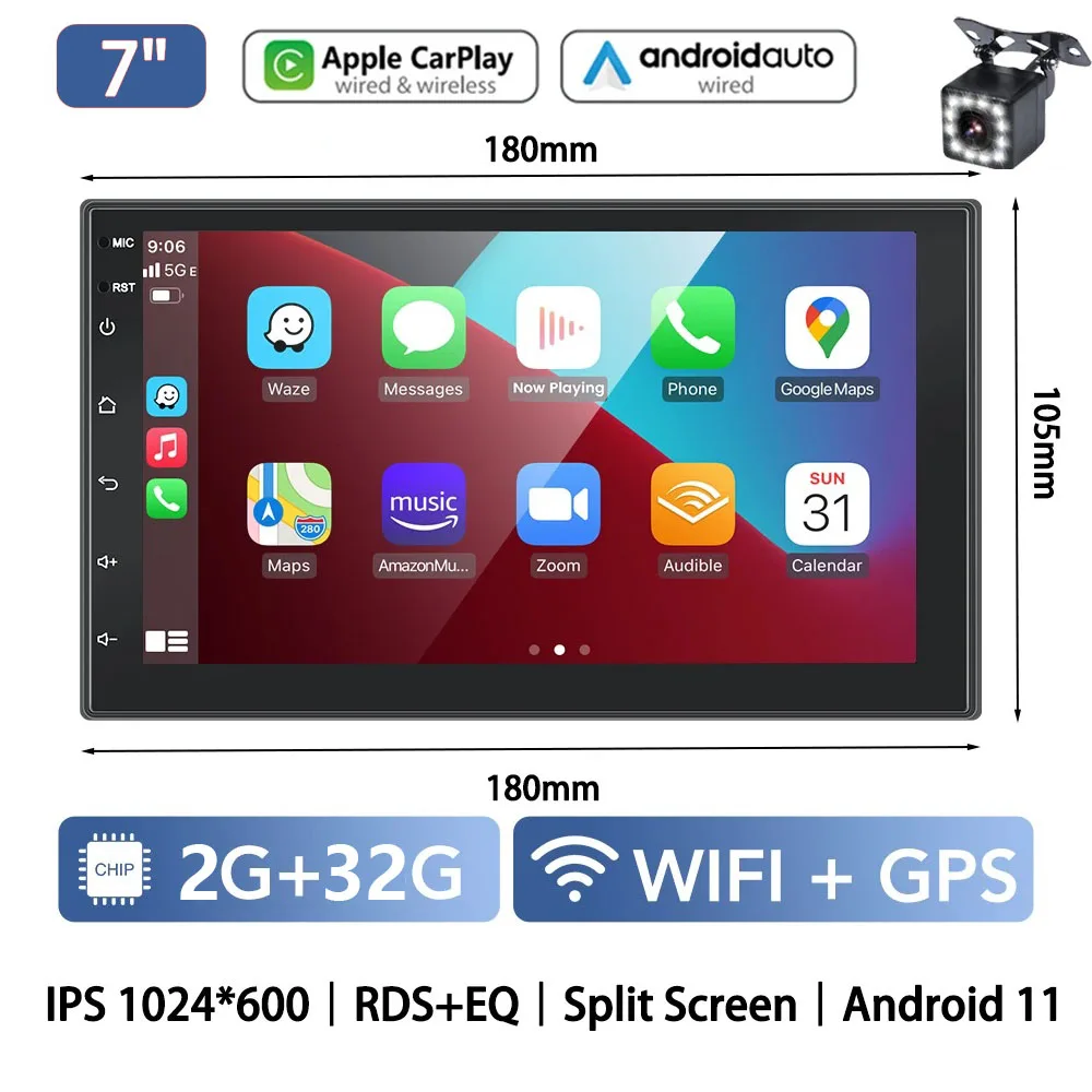 Autoradio 2 Din Multimedia Videospeler Carplay Android Auto Android 13 Universele 7 Inch 2 Din Android Navigatie Auto Stereo