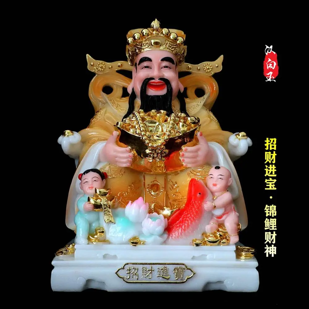 42cm large High-grade gilding jade BUDDHA figure HOME shop Prosperity bring money good luck God of wealth Mammon CAI SHEN Statue