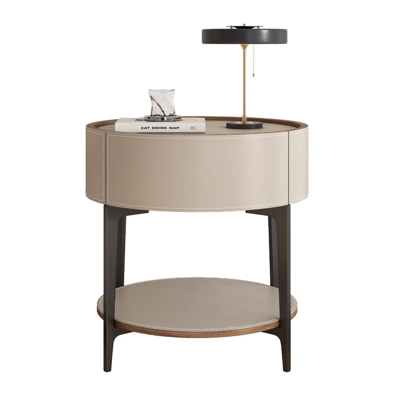 

Minimalist solid wood storage bedside table furniture bedroom design leather multifunctional storage cabinet
