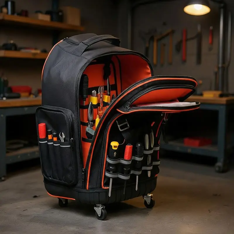 Rolling Tool Backpack for Tool Storage and Organization