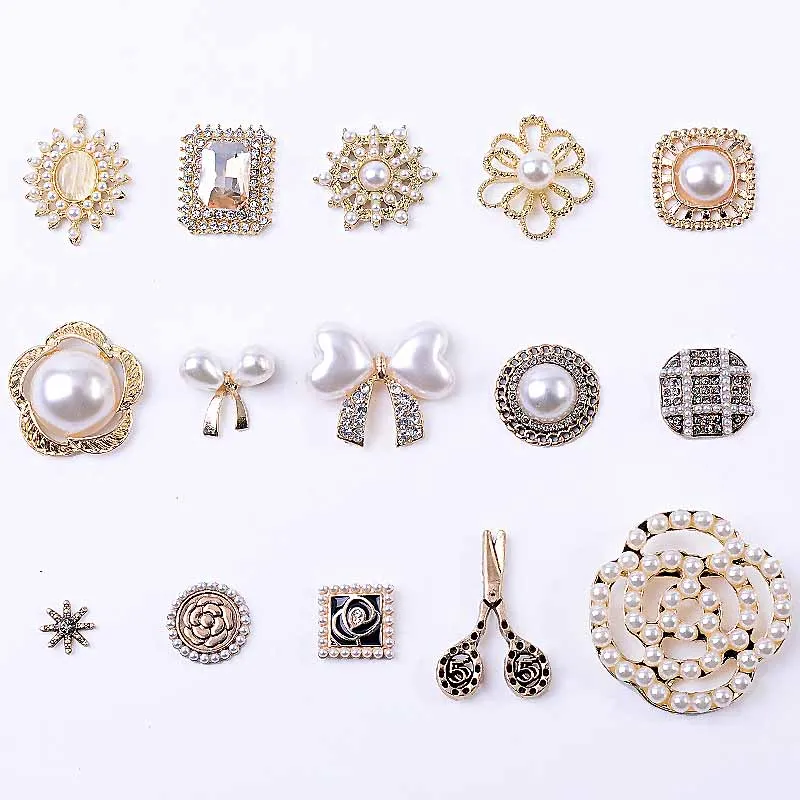 Mix Styles Vintage Pearl Flower DIY Accessory For Jewelry Making Findings Button For Pin Clothes  Decor Sewing Scrapbook Crafts