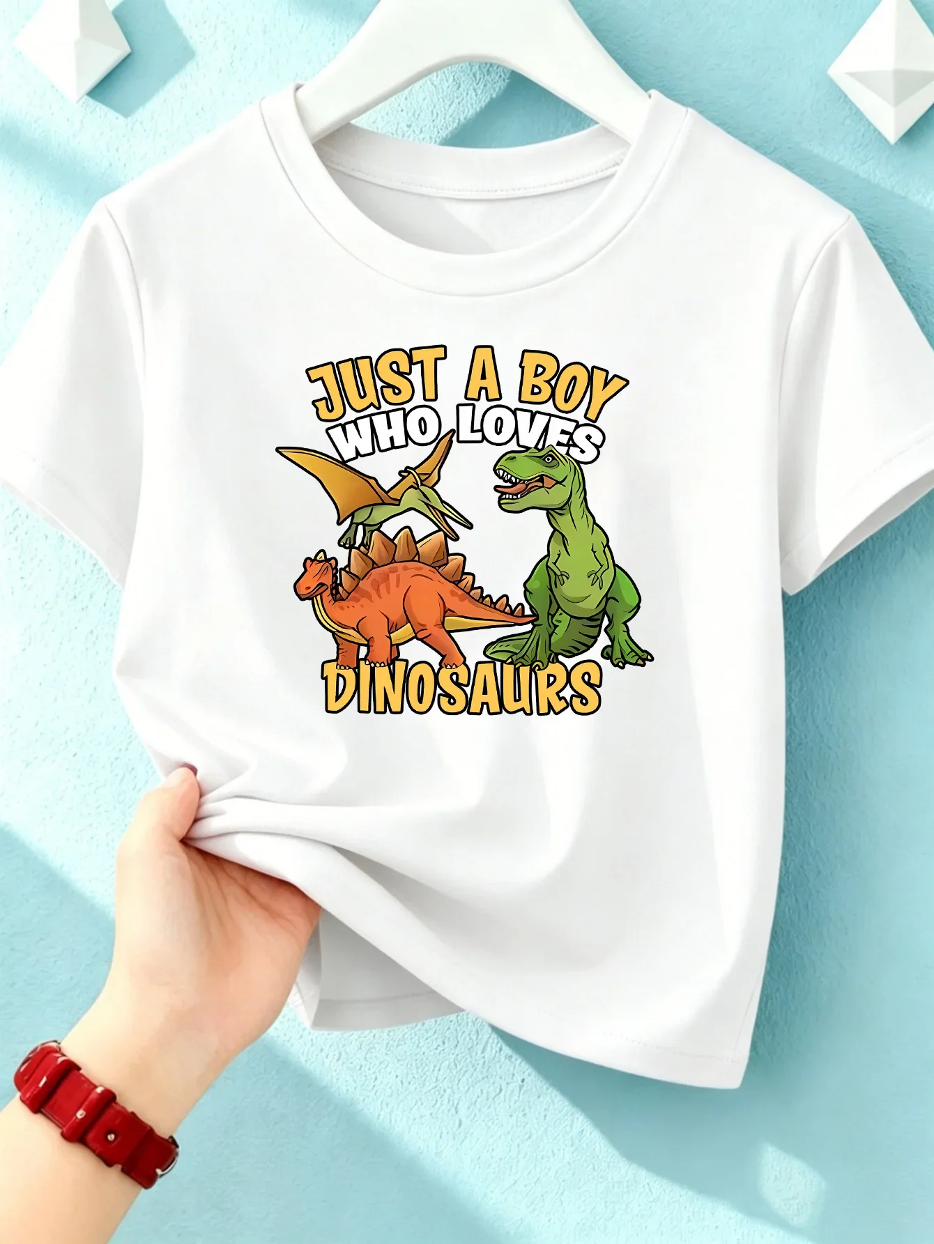 Just A Boy Who Loves Dinosaurs Cartoon Dinosaur Kids T Shirt Boys Girls Short Sleeve Crew Neck Cotton Parent Matching Tops Youth