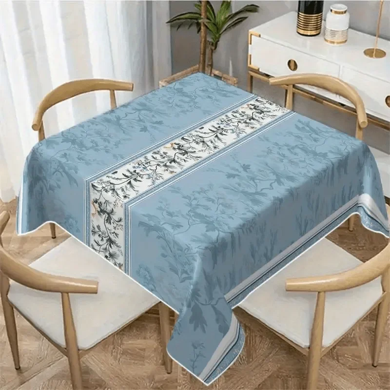 1pc Flower Print Tablecloth & Coffee Table Cover - Blue and White Plant Pattern Rectangular Tablecloth