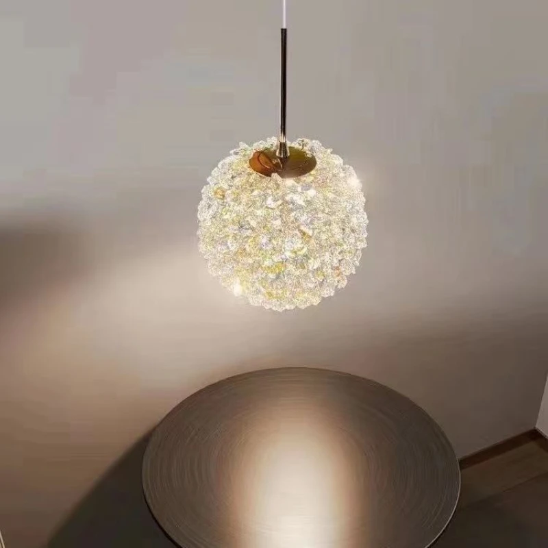 Luxury Crystal Luster Pendant Lamp Modern Sphere LED Ceiling Chandelier Corridor Bedroom Bedside Entrance Romantic Hanging Light