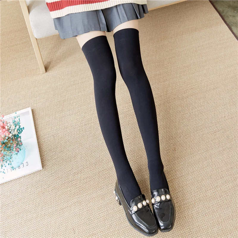 Bas sexy sur le mollet pour femmes, bas de documents solides, chaussettes longues noires et blanches, chaussettes cosplay Lolita JK, bonneterie pour femmes, bas de cuisse