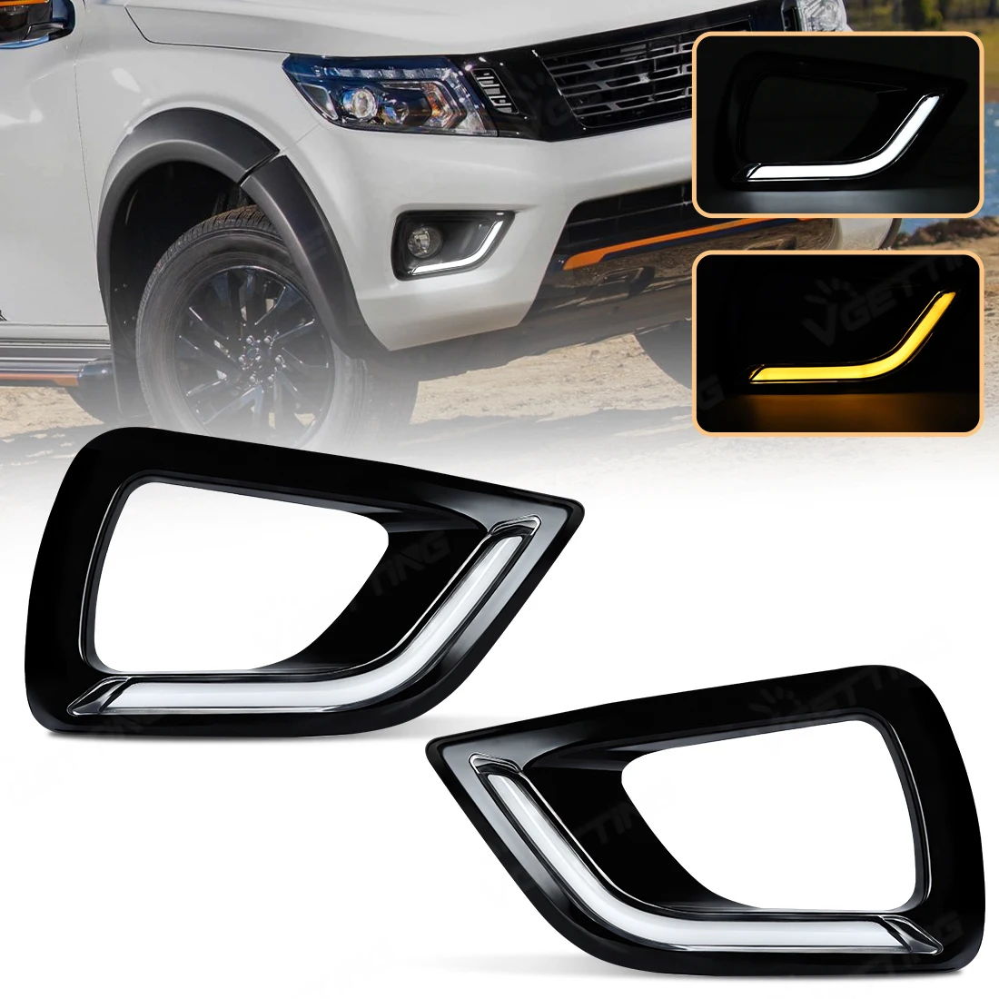 

1 пара для Nissan Navara NP300 2015 2016 2017 2018 2019 дневные ходовые огни желтый указатель поворота хромированный/черный чехол светодиодный DRL