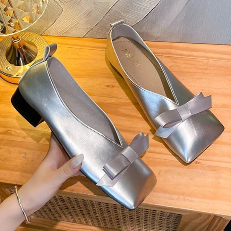 

Fashion Brand Mary Jane Shoes Women Bowknot Elegant Low Heeled Shoes Female Pumps Shallow Comfy Square Toe Designer Women Shoes