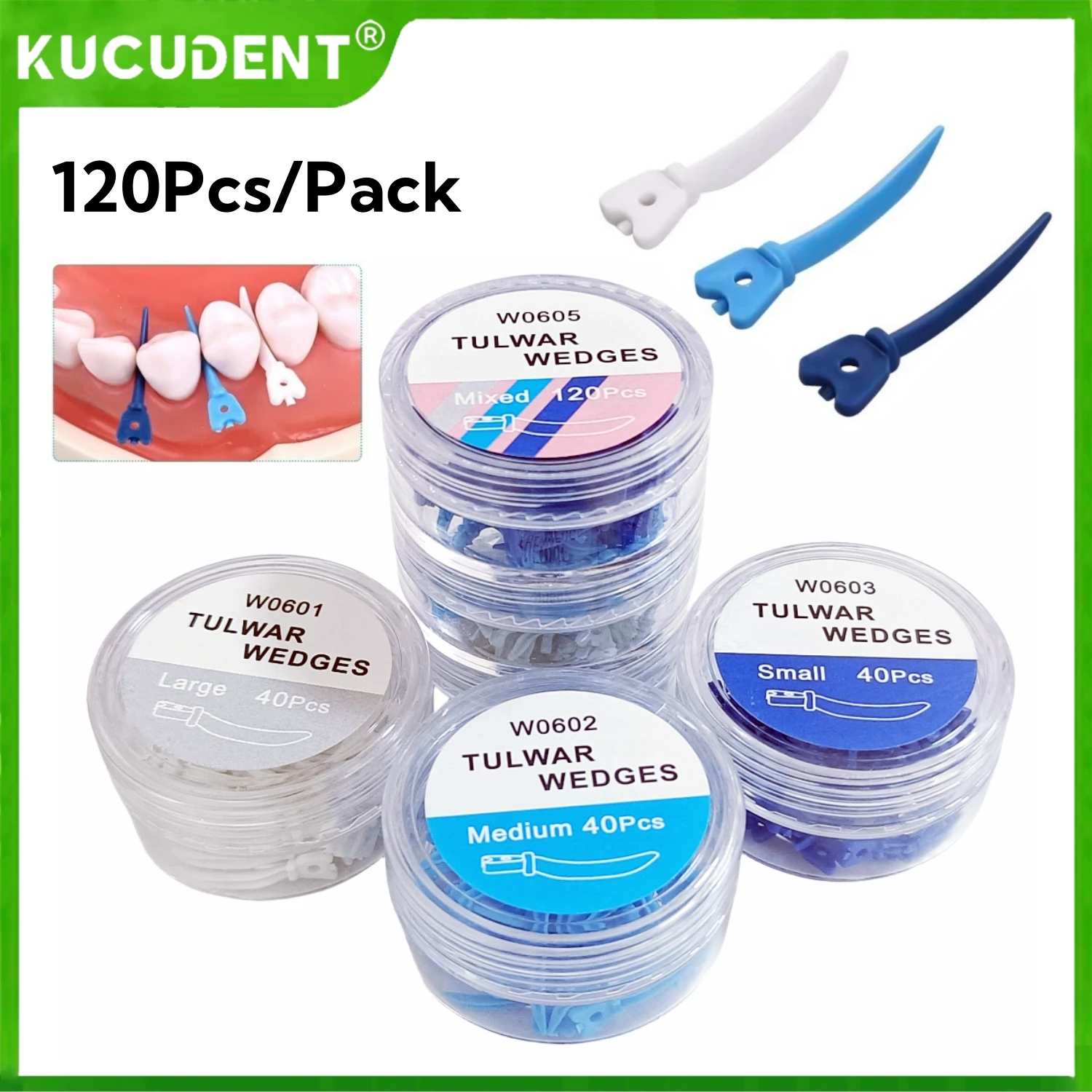 

120pcs/Box Dental Tulwar Wedges for Sectional Matrix System Plastic Refill Tooth Gap Plastic Wedge with Hole Disposable Material