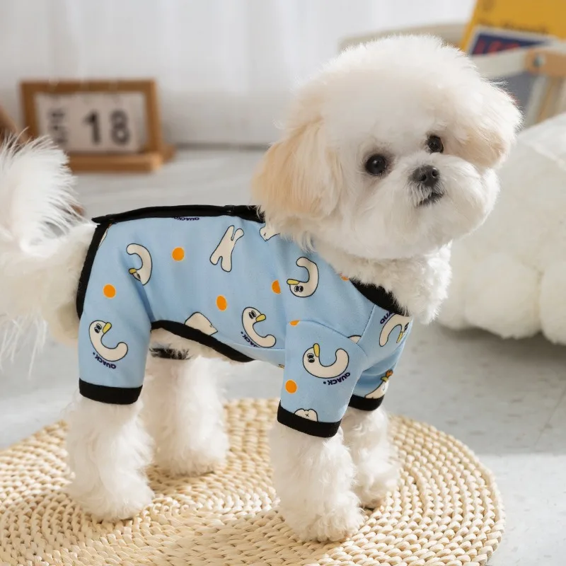 Swan Print Pet Jumpsuits Clothes Summer Dog Four-legged Clothes Puppy Homewear Pajamas Air Conditioning Clothes