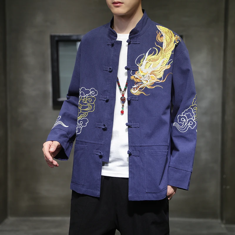 

Ele Embroidered Linen Men's Performance Jaet Loose Fit Traditional Chinese Sle Zhongan Coat Spring Summer Outerwear